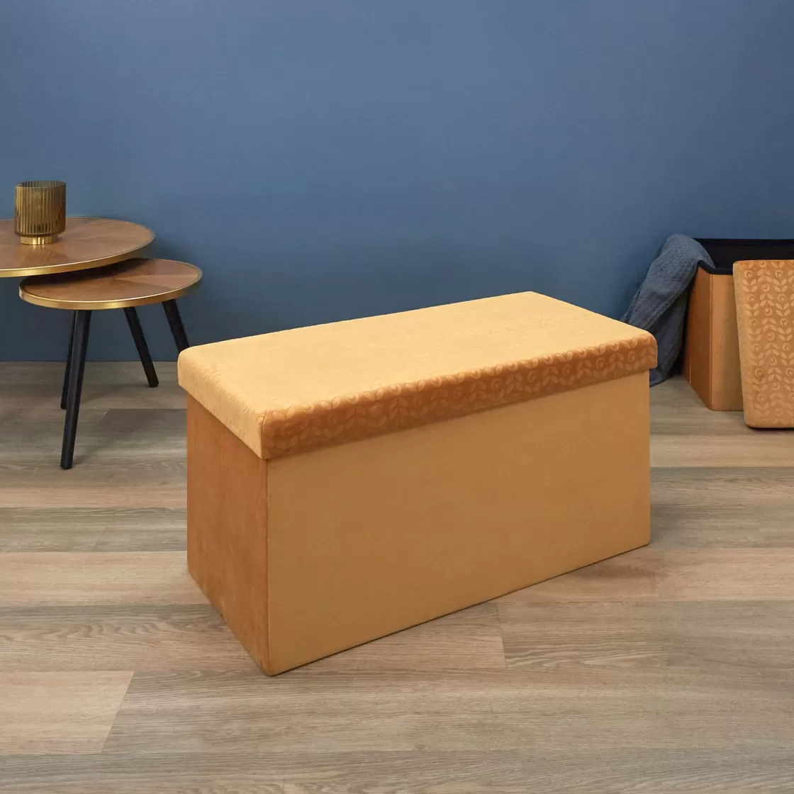La Chaise Longue Mobilier-COFFRE BANC PLIABLE RETRO MOUTARDE