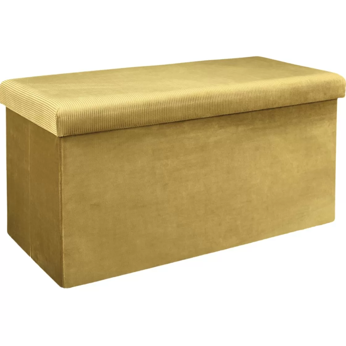La Chaise Longue Mobilier-COFFRE BANC PLIABLE VELOURS COTELE GIULIA JAUNE