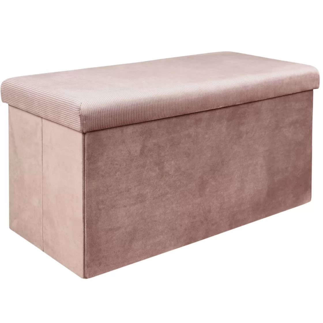 La Chaise Longue Mobilier-COFFRE BANC PLIABLE VELOURS COTELE GIULIA ROSE