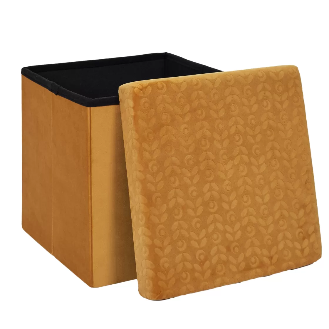 La Chaise Longue Mobilier-COFFRE POUF PLIABLE RETRO MOUTARDE