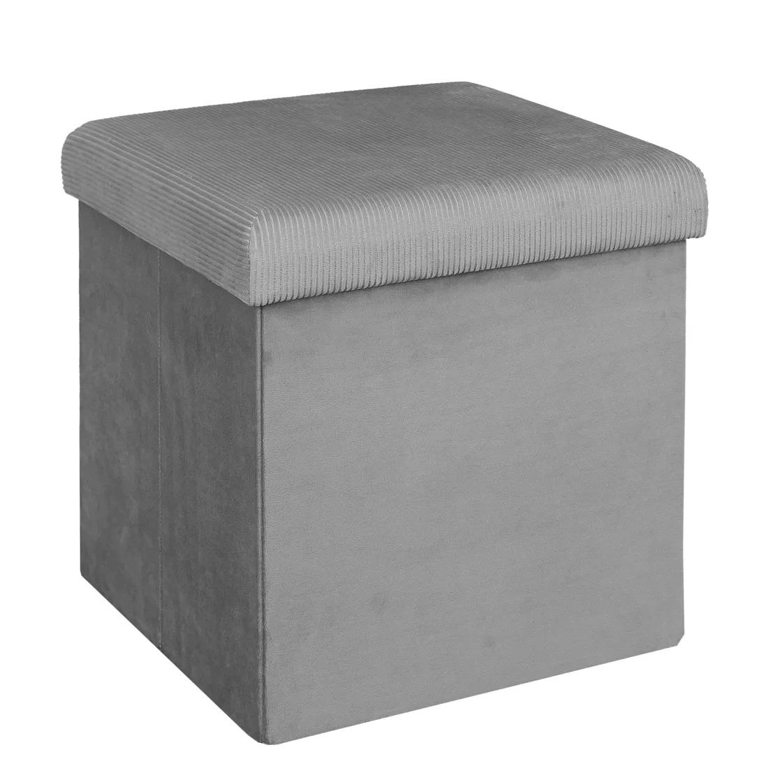 La Chaise Longue Mobilier-COFFRE POUF PLIABLE VELOURS COTELE GIULIA GRIS