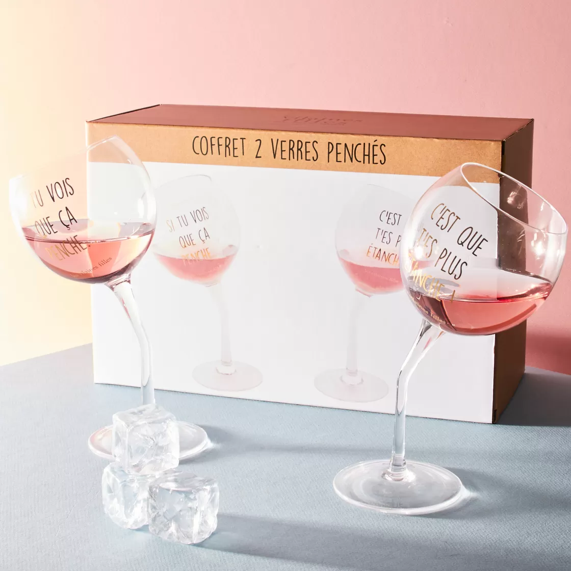 La Chaise Longue Vin & Champagne | Boissons & Cocktails-COFFRET 2 VERRES PENCHES DORES
