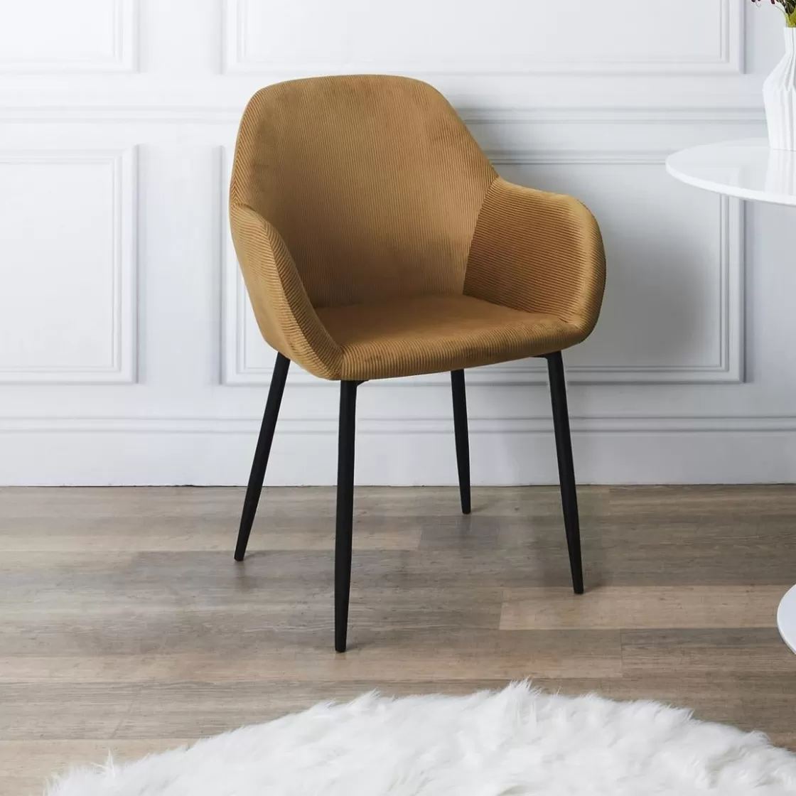 La Chaise Longue Mobilier-FAUTEUIL GIULIA JAUNE MOUTARDE VELOURS COTELE - Lot de 2