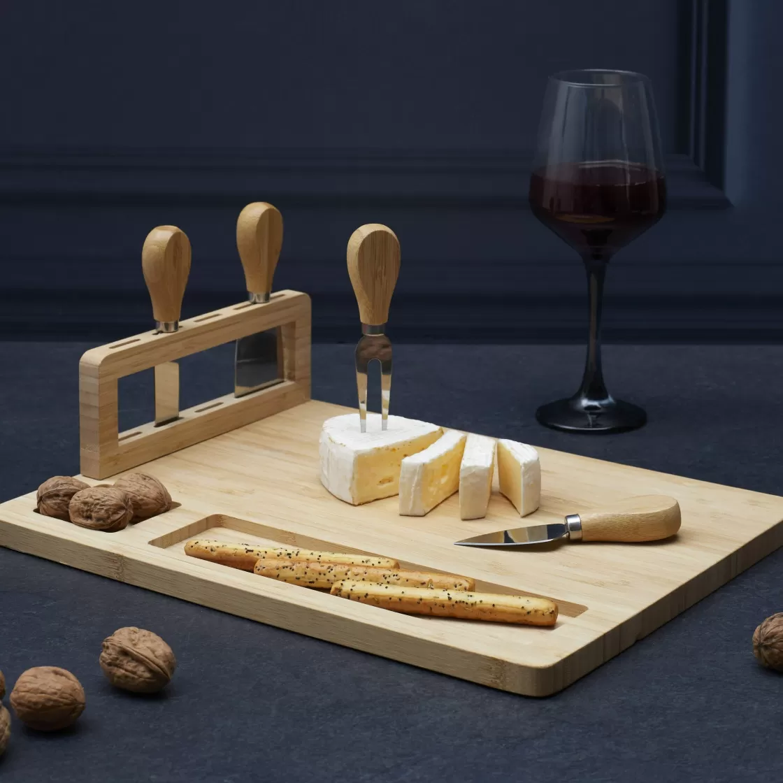 La Chaise Longue Art De La Table | Accessoires-PLANCHE A FROMAGE 4 COUTEAUX BAMBOU