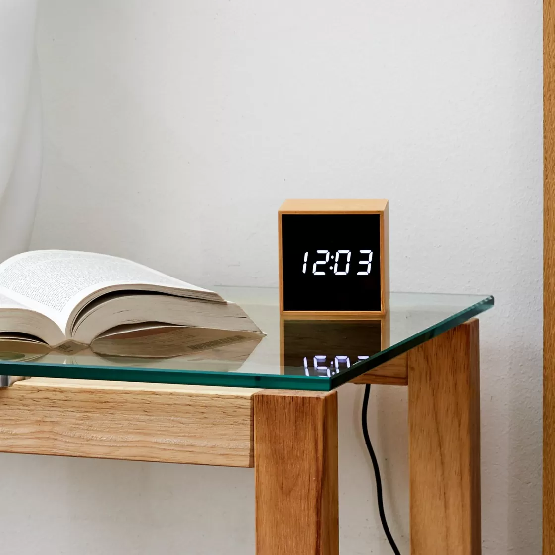 La Chaise Longue Horloge & Réveil-REVEIL LED PM FIBRE BOIS NATUREL