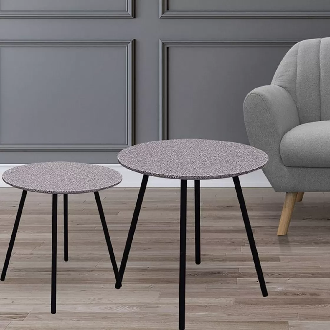 La Chaise Longue Mobilier-TABLE EFFET GRANIT GRIS X2 PLUTON
