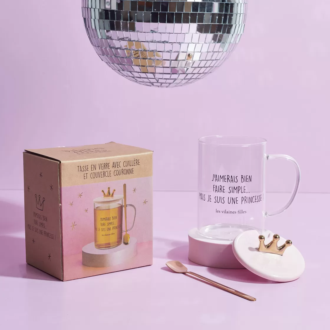 La Chaise Longue Thé & Café-TASSE VERRE PELLE AVEC COUVERCLE ROSE COURONNE